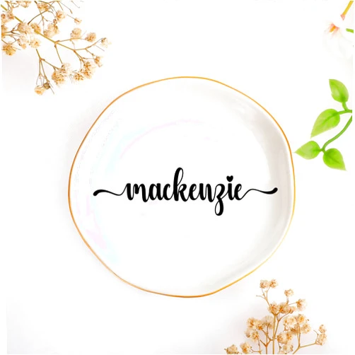 JoycuFF Mackenzie Personalized Name Ceramic Jewelry Tray, Mothers Day Christmas Anniversary Engagement Birthday Gifts for Women Couples, Trinket Dish for Rings Earrings Necklaces Bracelets Keys