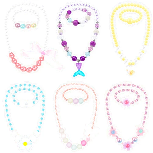 Sumind 6 Sets Play Jewelry for Little Girls Princess Necklace Bracelet Set Includes Kid Beaded Necklace Bracelet for Toddler Christmas Birthday Party Favors Cosplay(Heart, Flower Style)
