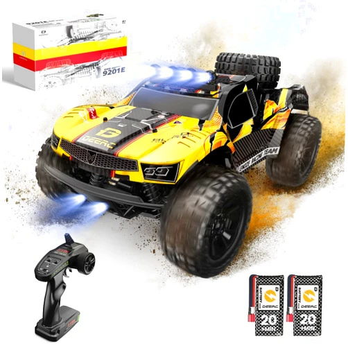 DEERC 9201E 1:10 Large Remote Control Truck with Lights, Fast Short Course RC Car, 48 km/h 4x4 Off-Road Hobby Grade Toy Monster Crawler Electric Vehicle with 2 Rechargeable Batteries for Adult Kid Boy