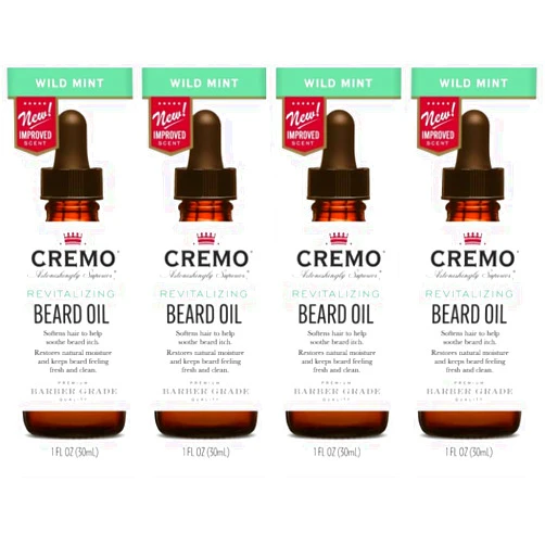 Cremo Beard Oil Revitalizing, Wild Mint, Restore Natural Moisture and Softer Your Beard 1 fl oz (30mL) - Pack of 4