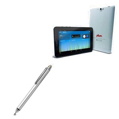 BoxWave Stylus Pen Compatible with Plum Z708 - DualTip Capacitive Stylus, Fiber Tip Disc Tip Capacitive Stylus Pen - Metallic Silver