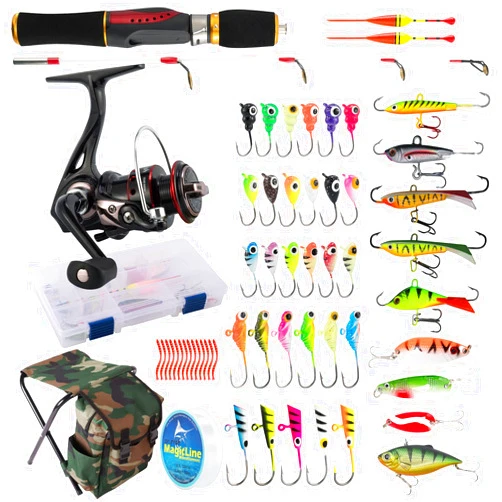 Dr.Fish Ice Fishing Rod and Reel Combo, Ice Fishing Gear Pole Ice Fishing Reel Equipment Set Ice Fishing Backpack Chair Ice Jigs Lures Ice Fishing Accessories