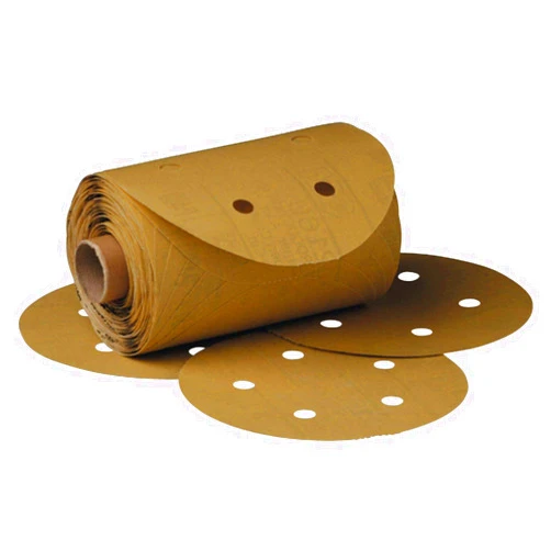 3M Stikit Gold Paper D/F Disc Roll 216U, PSA Attachment, Aluminum Oxide, 5 Holes, 5' Diameter, P120 Grit, Gold (Roll of 125)