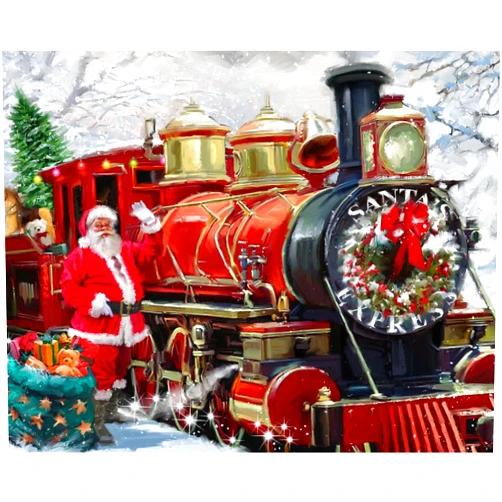 FlashPhoenix Quality Sewing Fabric –Christmas Santa Express Train Snow Toys Digital 100% Cotton Fabric 35 x 44 Inches Panel