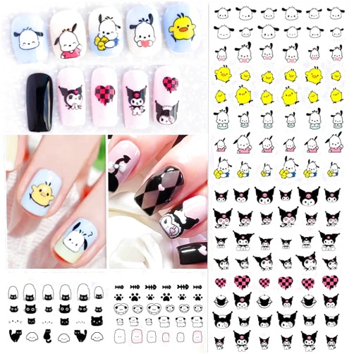 WEANCHLANS 3 Sheets Nail Art Stickers Nail Decals Self-Adhesive Cute Cartoon Nail Design DIY Nail Decoration for Women Girl