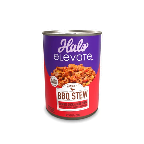 Halo Elevate Wet Dog Food, Healthy Grains, Smoky BBQ Braised Duck & Beef Stew w/White Potatoes, Carrots & Brown Rice, 12.7oz