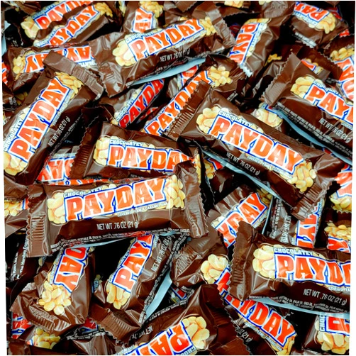 Sweetsome PayDay Chocolaty Peanut & Caramel Candy Bars - 50 Snack Size Individually Wrapped - 3 lb. Bulk Pack