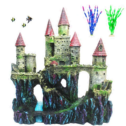 PINVNBY Aquarium Resin Castle Decoration Fish Tank Driftwood Castle Cave Hideouts House Plants Supplies Accessories(Red)