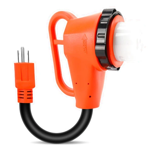 Gociean 50 Amp to 110 Volt RV Adapter Plug with Locking Connector, NEMA 5-15P to NEMA SS2-50R Electrical Power Adapter with Upgraded Grip Handle, ETL Listed, 3-Year Warranty