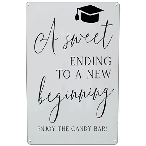 Ecostan Graduation Candy Bar Sign Sweet Ending To A New Beginning Sign,Grad Dessert Bar Sign Summer Rustic Decor for Farmhouse Garage Man Cave Living Room Dorm Office Cafe Home Nursery Garden 8x12 Inches