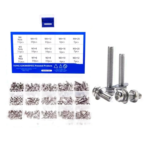 Generic Necus Machine Screws Set Stainless Steel Screws M2 M3 M4 Screws Phillips Pan Head Screws Bolt and Nut Flat Washers Home Hardware