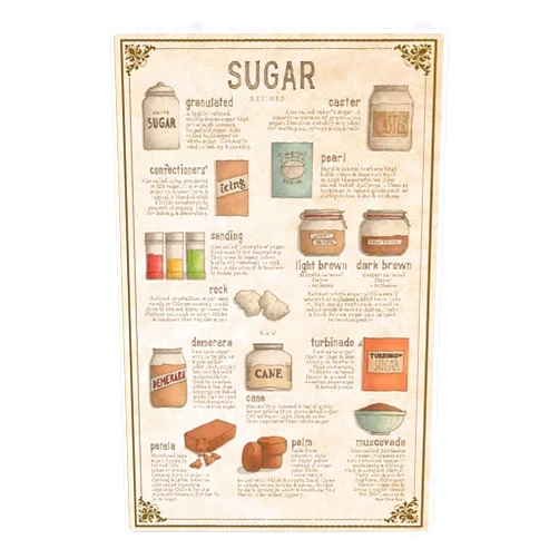 JIUFOTK Sugar Infographics Metal Signs Bakers Knowledge Posters Home Kitchen Bakery Wall Decor Tin Plaque 12x16 Inches