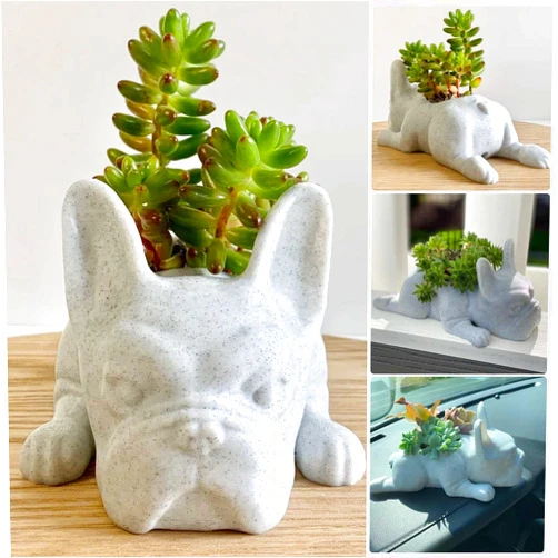 Generic Succulent Planter Cute Bonsai Flower Pots Mini Puppy Plants Planter French Bulldogs Shape Resin Dogs for Home Garden Office Car Desktop Decor