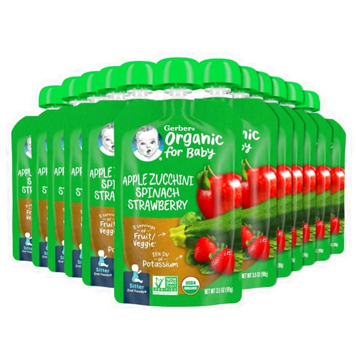 Gerber Organic Baby Food Pouches, 2nd Foods for Sitter, Apple Zucchini Spinach Strawberry, 3.5 Ounce (Pack of 12)