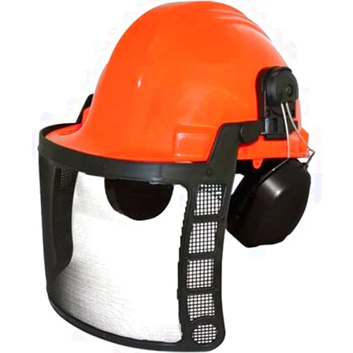 FORESTER Chainsaw Apron Chaps with Pocket, Orange 37 Length with Adjustable Belt and Forester Safety Helmet - Original Forestry Hard Hat Arborist Gear Mesh Face Shield Hearing Protection Helmet