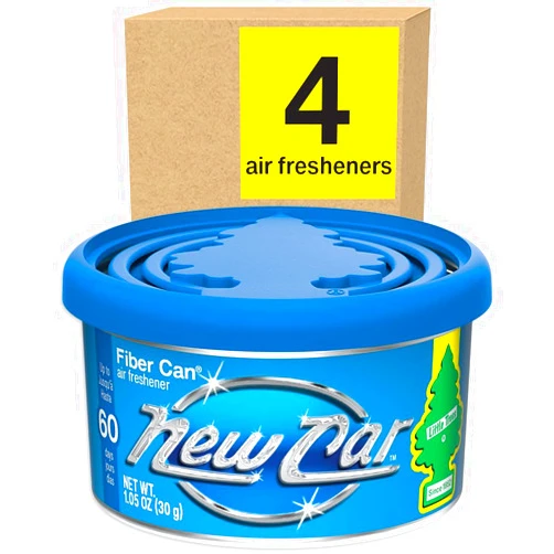 LITTLE TREES Car Air Freshener. Fiber Can Provides a Long-Lasting Scent for Auto or Home. Adjustable Lid for Desired Strength. New Car Scent, 4 Air Fresheners