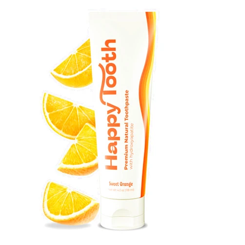 Happy Tooth Natural Hydroxyapatite Toothpaste, Fluoride Free, SLS Free, Whitening for Sensitive Teeth, Natural Ingredients, Dentist Formulated & Recommended, Adults & Kids, Sweet Orange 4 Fl Oz