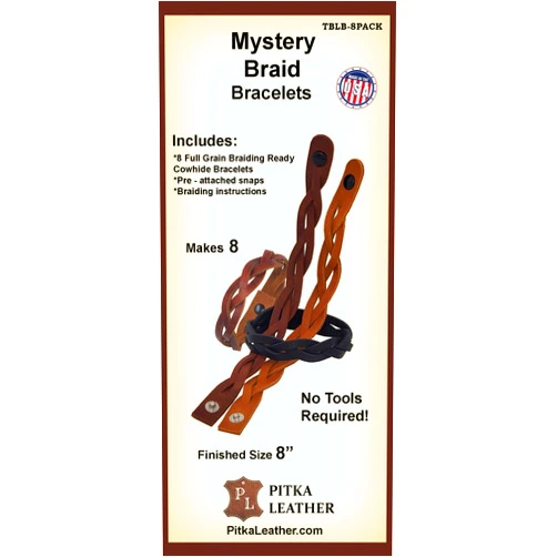 PITKA LEATHER Mystery Braid Leather Bracelets Kit - 8 Leather Bracelets braiding Ready - Choose Color - Made in USA by Pitka Leather