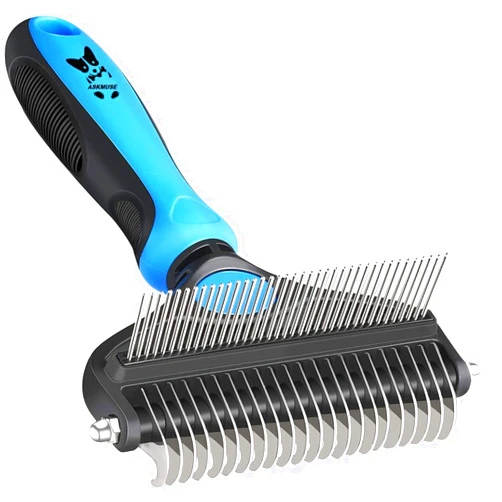 ASKMUSE Dog Brush and Cat Brush, 2 in 1 Pet Undercoat Rake Grooming Tool for Deshedding, Mats & Tangles Removing, Dog Shedding Brush and Dematting Comb for Large Small Dogs & Cat Long Hair Brush
