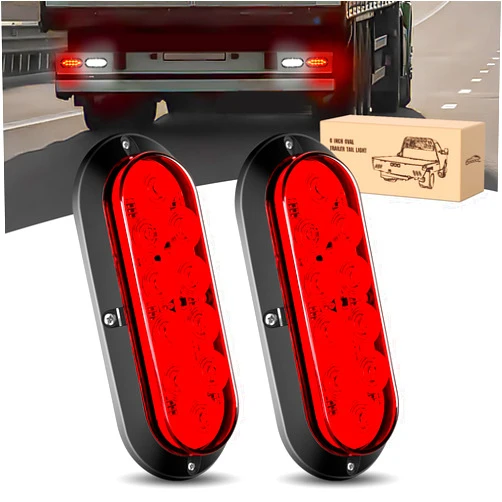 GOOACC 6Inch Oval LED Tail Light 2PCS Red 10LED Brake Stop Turn Signals Lights Surface Mount IP67 Waterproof for Trailer Truck RV Tractor Lorry Camper Van