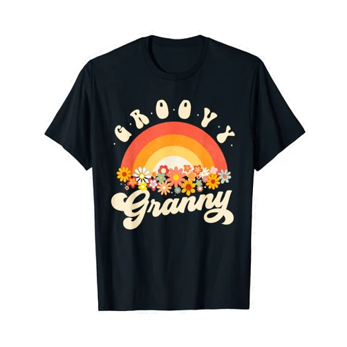 Retro Rainbow Groovy Matching Family Outfits Groovy Granny Retro Rainbow Colorful Flowers Design Grandma T-Shirt