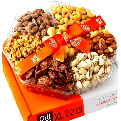 Oh! Nuts 7 Variety Nuts Gift Basket - Healthy Food Assorted Nuts Gifts Baskets - Holiday Gourmet Gift Boxes - Gift Box Ideas for Birthday, Corporate, Men and Women - Large Premium