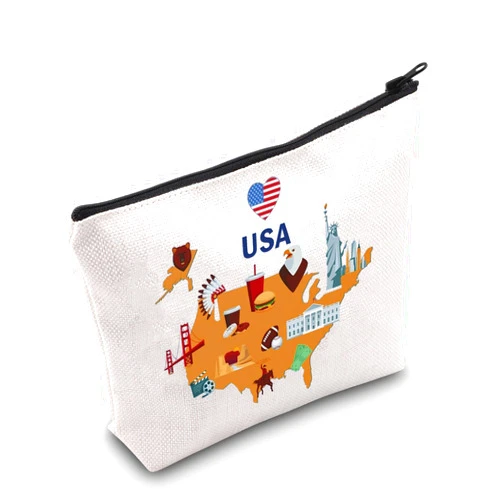 MEIKIUP USA Travel Cosmetic Bag USA Travel Gift US Country Travel Memory Map Gift New York Souvenir Gift Travel Lover Gift (Map US Bag)