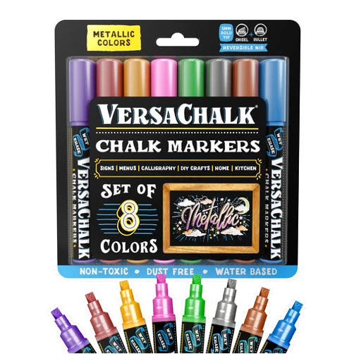 VersaChalk Metallic Liquid Chalk Markers, Pack of 8-5mm Bold Tip