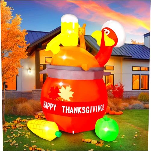 Alupssuc 6FT Thanksgiving Inflatables Turkey Outdoor Decoration, Blow Up Yard Turkey on Pumpkin with LED for Indoor Family Party Yard Garden Lawn Decor
