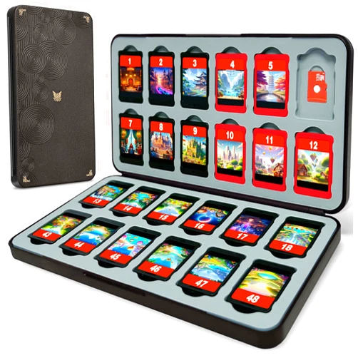 FUNLAB Switch 2 Game Case Holder for Nintendo Switch2 & Micro SD Cards Holder, Switch Game Card Holder, Portable Cartridge Case with 24 Card Storage for Travel - Brown Black