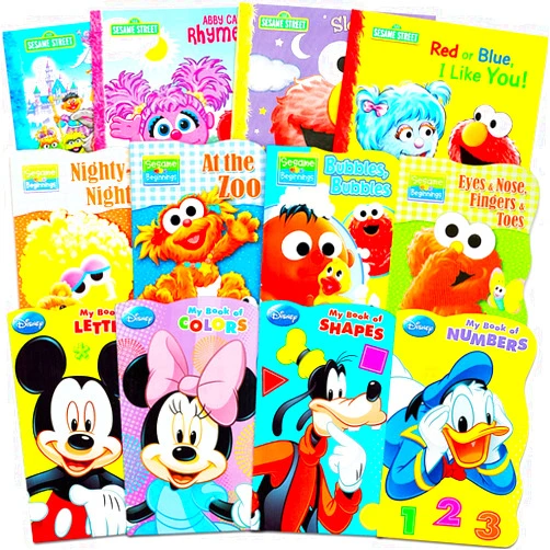Sesame Street + Mickey Mouse Baby Toddler Beginnings Board Books & Story Books (12 Book Set)