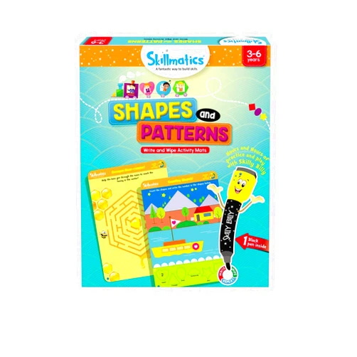 Skillmatics Educational Game - Shapes and Patterns, Reusable Activity Mats with Dry Erase Marker, Gifts, Travel Toy, Ages 3 to 6
