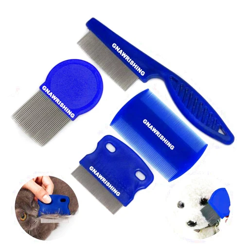 GNAWRISHING Flea Comb 4Pcs with High Strength Teeth Pet Tear Stain Remover Combs, Pet Dog Cat Grooming Comb Set Effective Float Hair Remover