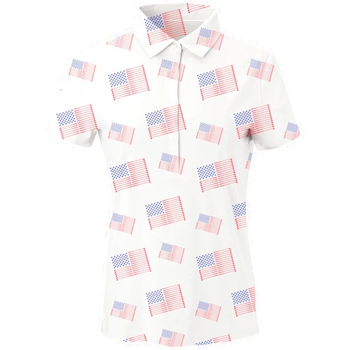 SwingJuice Women's Performance Polo Shirt Golf Flag Fashion Print Quick Dry UPF Funny Golf Shirt for Women