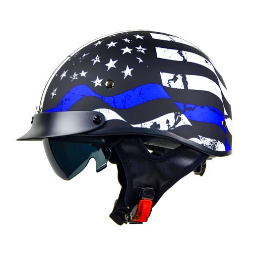 Vega Helmets - 7850-023 Unisex-Adult Half Size Motorcycle Helmet (Back the Blue, Medium)