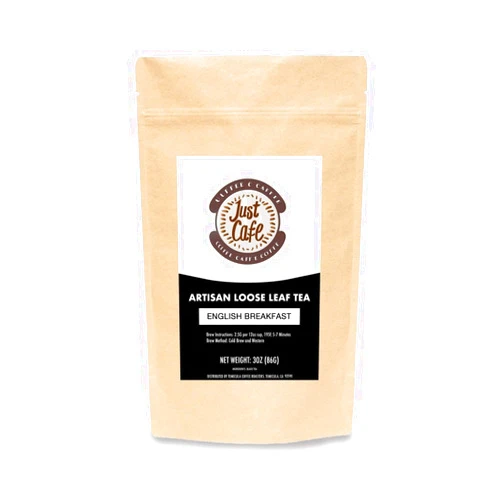 Just Café English Breakfast Tea - Finest Black Tea Blend for a Bold Morning Brew - Start Your Day with Timeless Sophistication