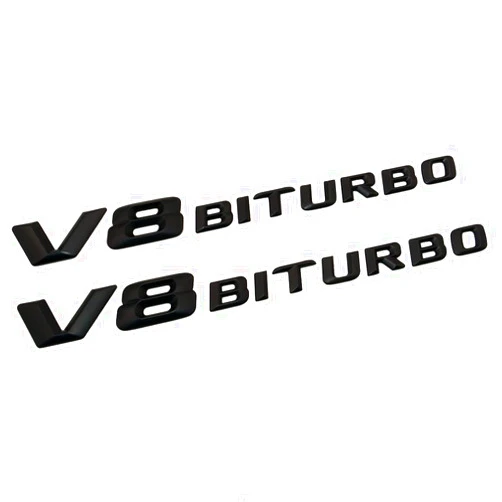 US85 For Mercedes-Benz V8 BITURBO Side Fender Left & Right Adhesive Nameplate Logo Emblem AMG Decoration Modified 2pcs (Matte Black)