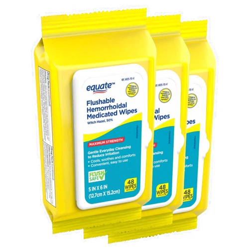VENANCIO'S SHOP Equate Flushable Hemorrhoidal Medicated Wipes, with Witch Hazel Wipes, 50%, 48 Count (Pack of 3)