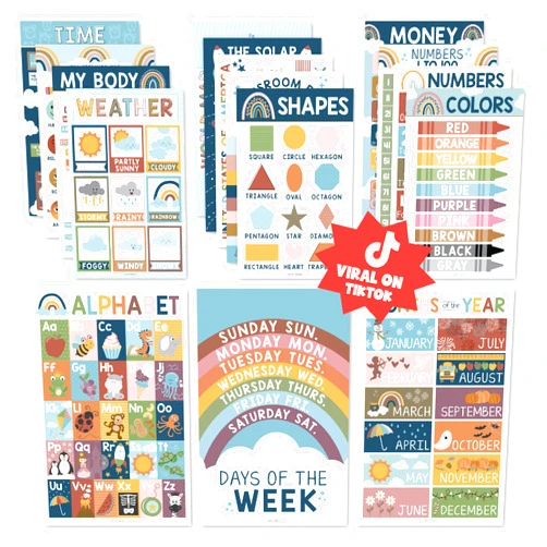 Hadley Designs Format: Home Hadley Designs 16 Boho Kids Educational Posters for Toddlers - Teacher Posters for Classroom Posters Elementary, Pre K Learning Posters for Toddlers 1-3