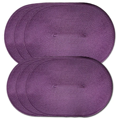 CAIT CHAPMAN HOME COLLECTION Oval Braided Woven Polypropylene Plastic Placemats (Purple), Set of 6