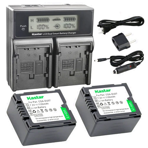 Kastar LCD Dual Smart Fast Charger & 2 x Battery for Panasonic CGR-DU07, CGA-DU07and PV-GS31, PV-GS33,PV-GS34, PV-GS35, PV-GS39, PV-GS400, PV-GS500, PV-GS50, PV-GS50S, PV-GS55 Digital Camcorder