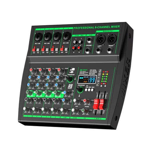 Yamnweo MW-6 black 6-Channel Professional DJ Audio Mixer Portable Controller Mixer with DSP 99 Preset Effects for Live Streaming, Podcasting, Home Party