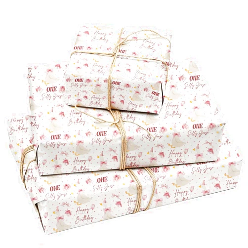 Greatingreat Silly Goose Themed Gift Wrap for Birthday Girl & Baby Shower, 5-Pack Pink Coquette Wrapping Paper, Large 29.5x19.7 Inch Sheets