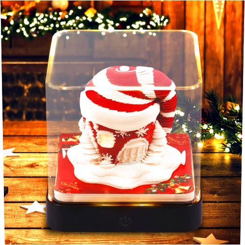 DJAPWPX 3D Desk Calendar with Light Tear-Away Memo Pad 3D Art Calendar 2025 Time Piece Calendar Christmas House Calendar Memo Pad for Home Office Desktop, Red