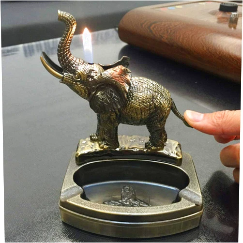 Sepedka Ashtray Elephant Shape Novelty Ash Tray with Refillable Lighter Fire Animal Big Home Decoration