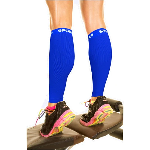 Physix Gear Sport Calf Compression Sleeve for Men & Women, Best Footless Socks for Shin Splints & Leg Cramps, Runners Calves Circulation Remedy, Support Stockings, Running Gear, Basketball Lycra Tights - All Blue