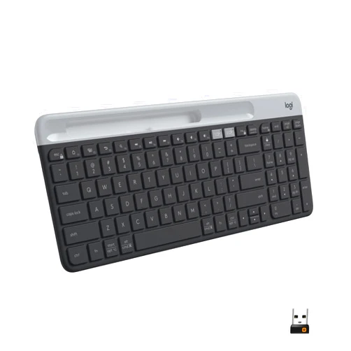 Logitech K585 Multi-Device Slim Wireless Keyboard, Built-in Cradle for Device; for Laptop, Tablet, Desktop, Smartphone, Win/Mac, Bluetooth/Receiver, Compact, Easy Switch, 24 Month Battery - Graphite