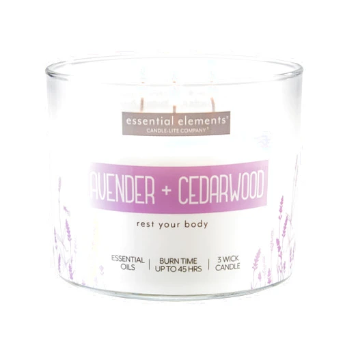 Essential Elements by Candle-lite Scented Candles, Lavender & Cedarwood Fragrance, One 14.75 oz. Three-Wick Aromatherapy Candle with 45 Hours of Burn Time, Off-White Color