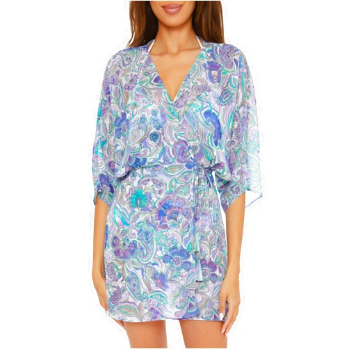 BECCA Women's Standard Mystique Woven Tunic, Floral Print, Beach Cover Ups
