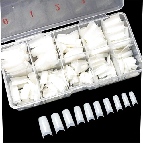 Krofaue 500PCS Half Cover False Nails Tips - Acrylic Nail Tips, krofaue 10 Sizes Lady French Style Acrylic Artificial Tip Manicure with Box for Nail Tips Art Salons and Home DIY